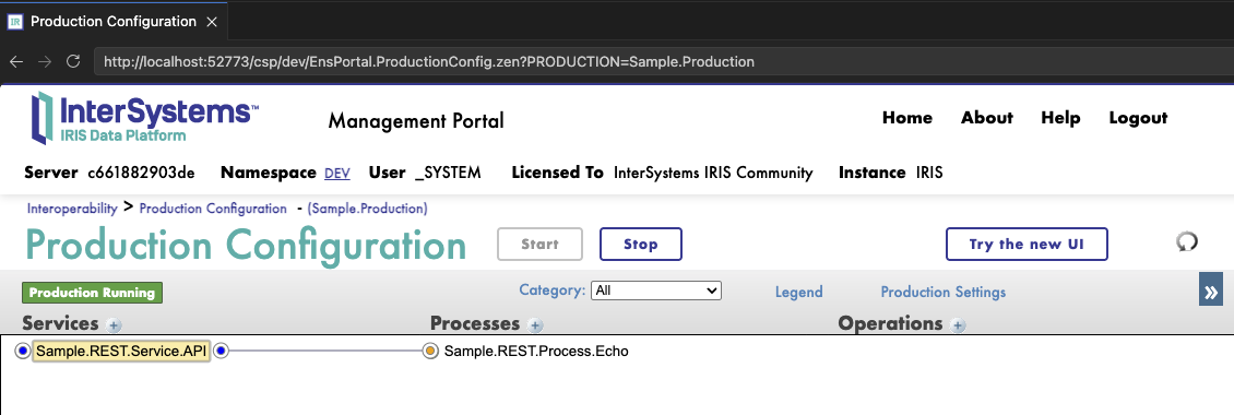 Interface da Produção